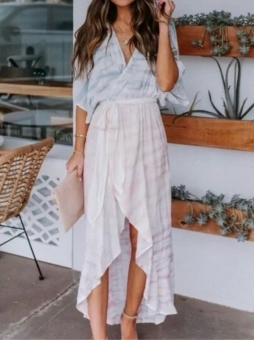 Mustard Seed - Light Pink High-Low Faux Wrap Dress